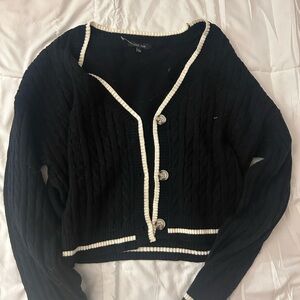 Love Tree Black Cardigan with White Accents